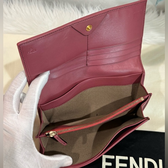 FENDI Zucchino Canvas Pink Leather Bifold Wallet with Fendi dust bag - Picture 7 of 16